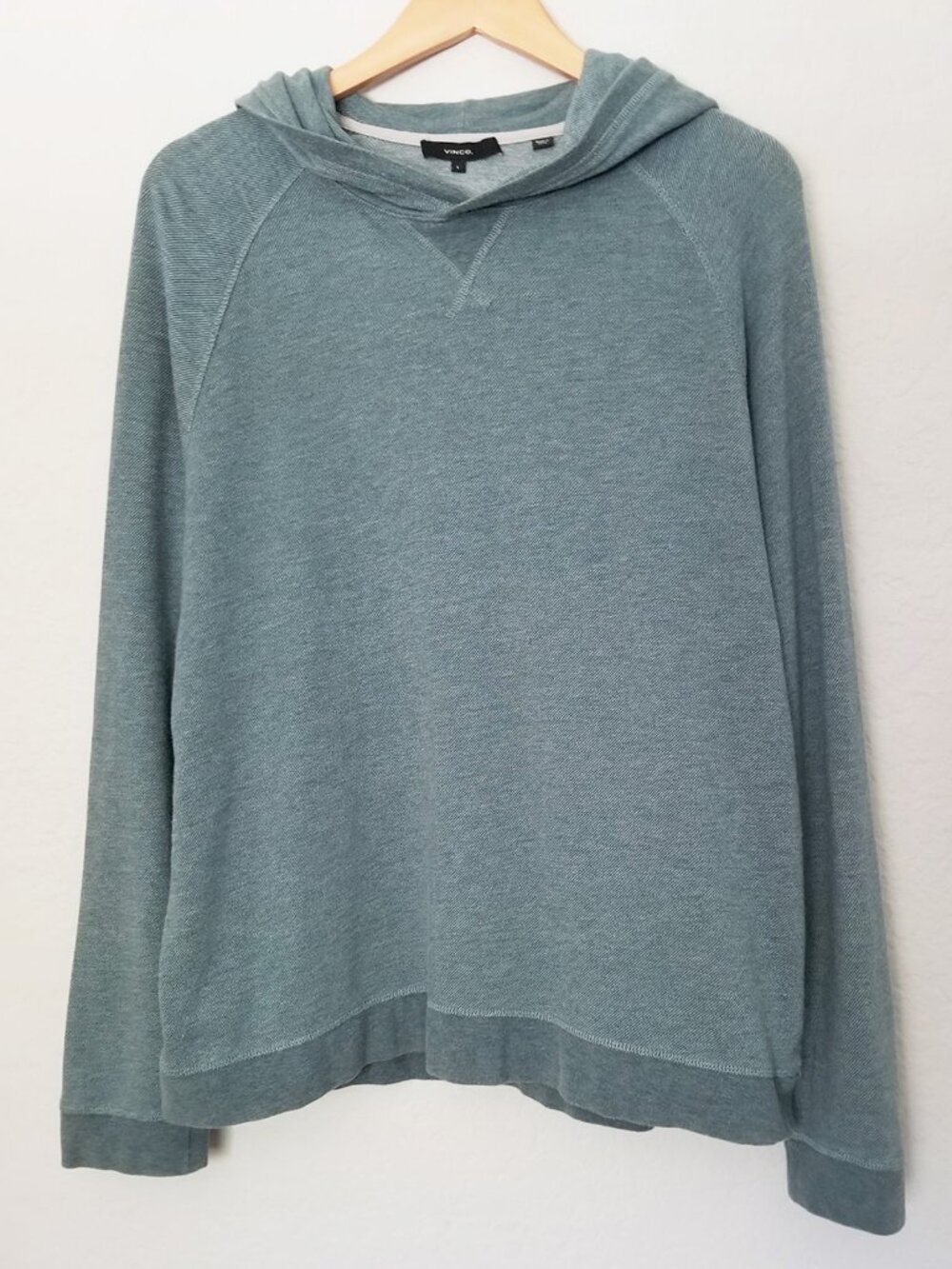 Vince Men’s L Cashmere Cotton Twill Popover Hoodie Size L Preppy Designer $295